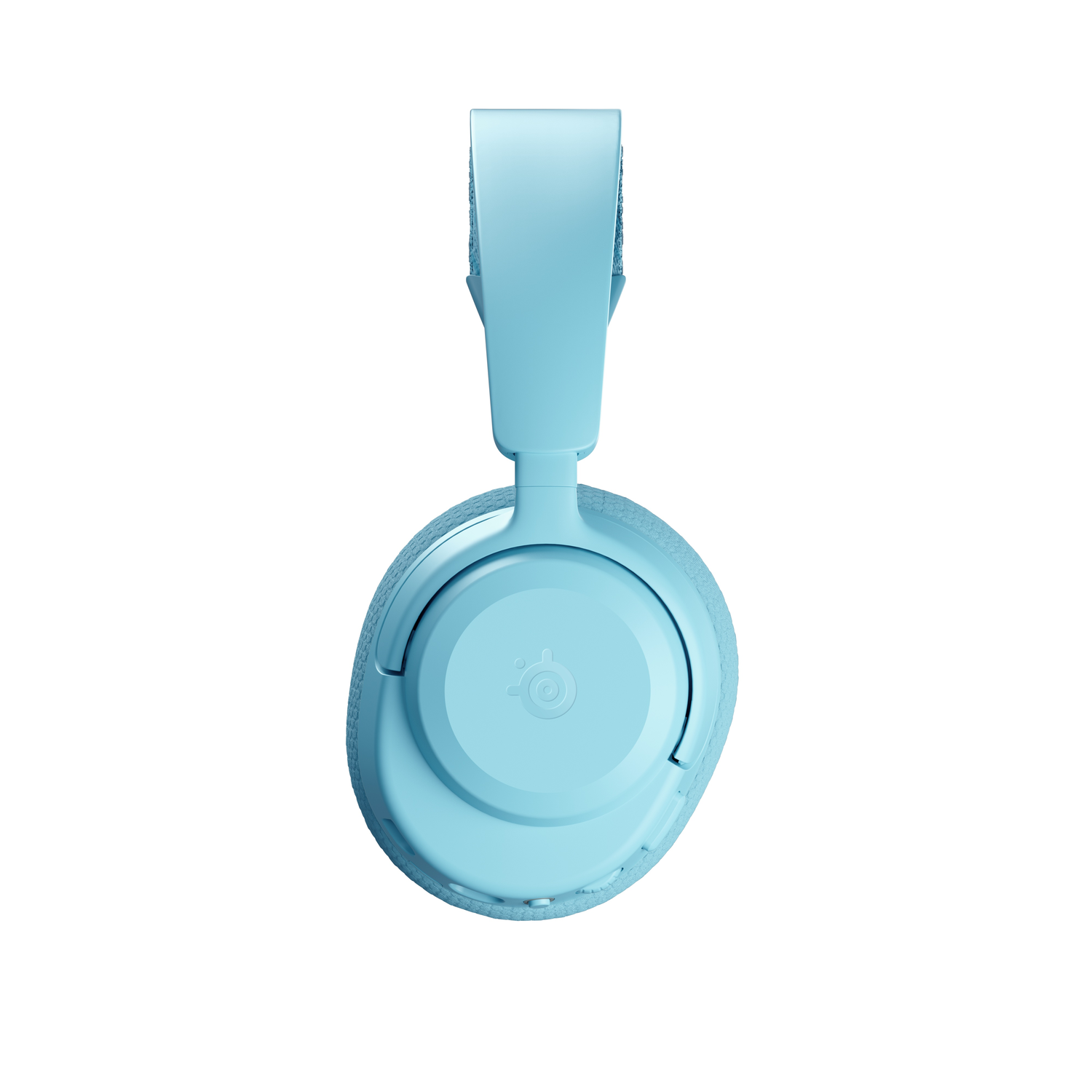 Bovenaanzicht van een hemelsblauwe SteelSeries Arctis Nova 3P draadloze gaming headset.