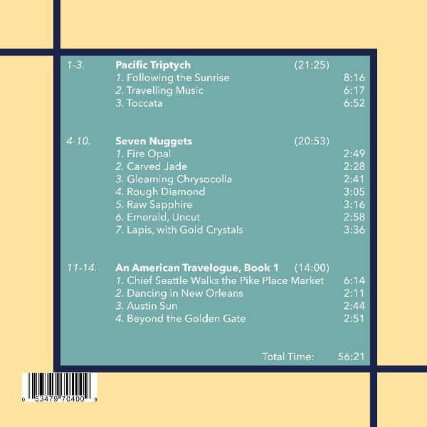 Albumcover mit Titelliste: Pacific Triptych, Seven Nuggets und An American Travelogue.