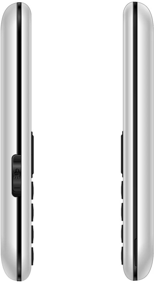 Két fehér telefon, oldalnézetben, fekete gombokkal.