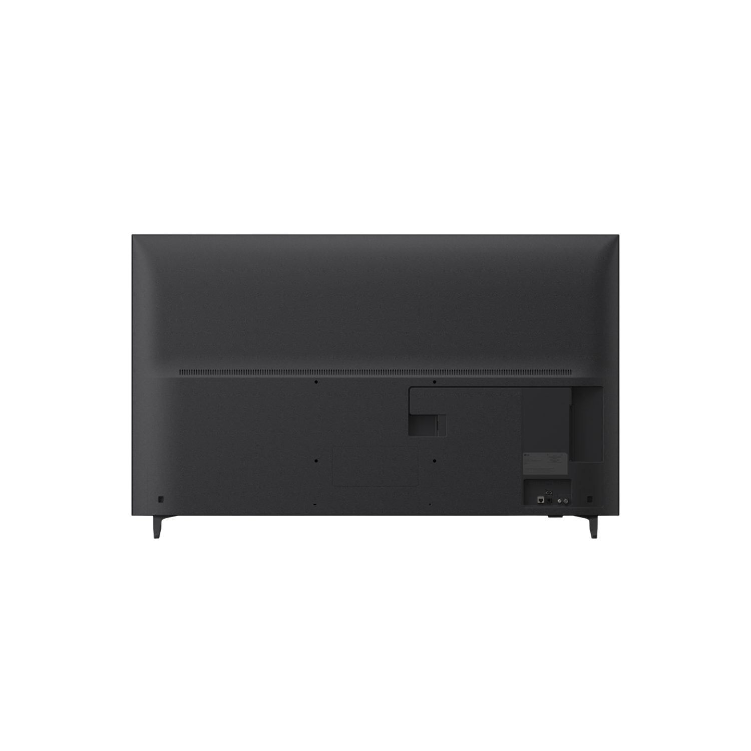 Arrière d'une télévision noire avec ports et connecteurs, sur fond noir.