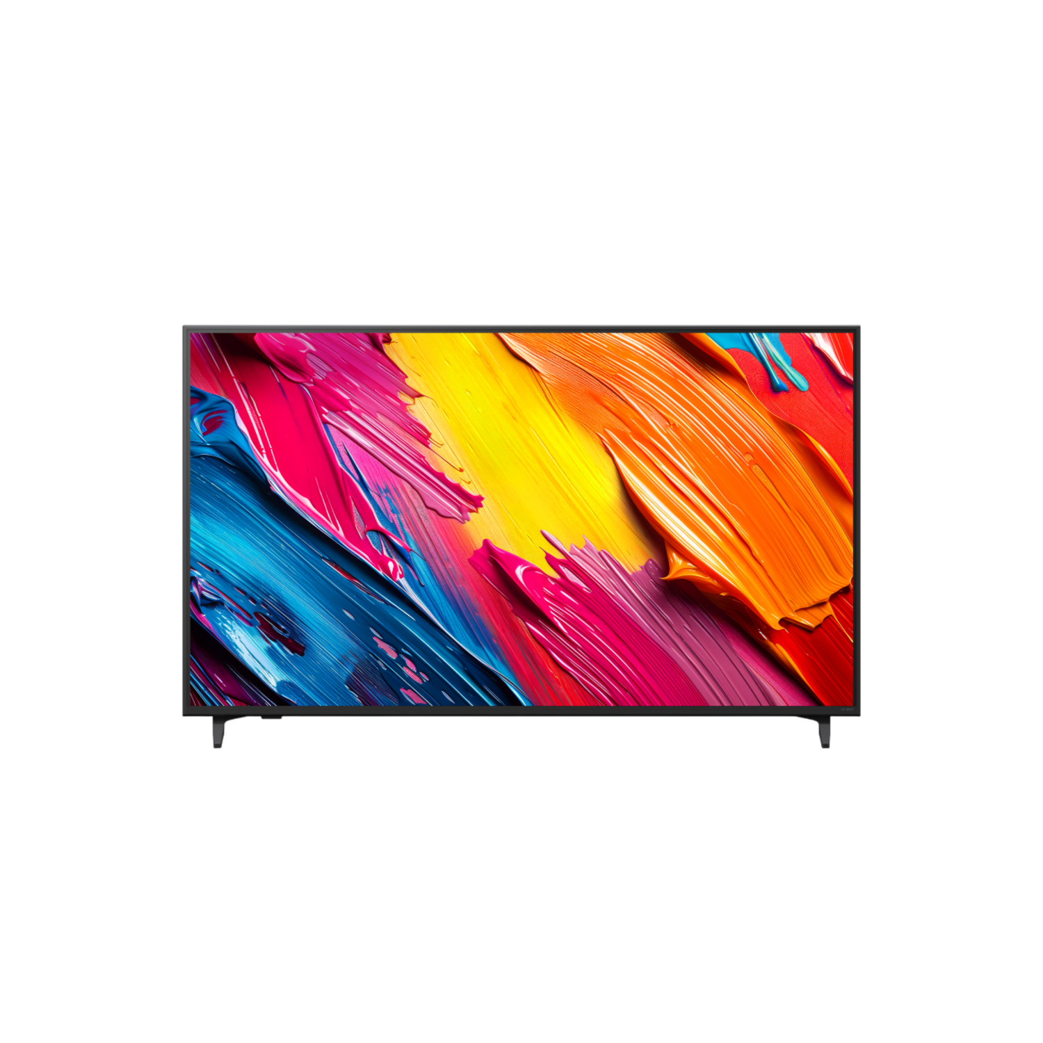 A TV screen displaying abstract art with vibrant colors against a black background.