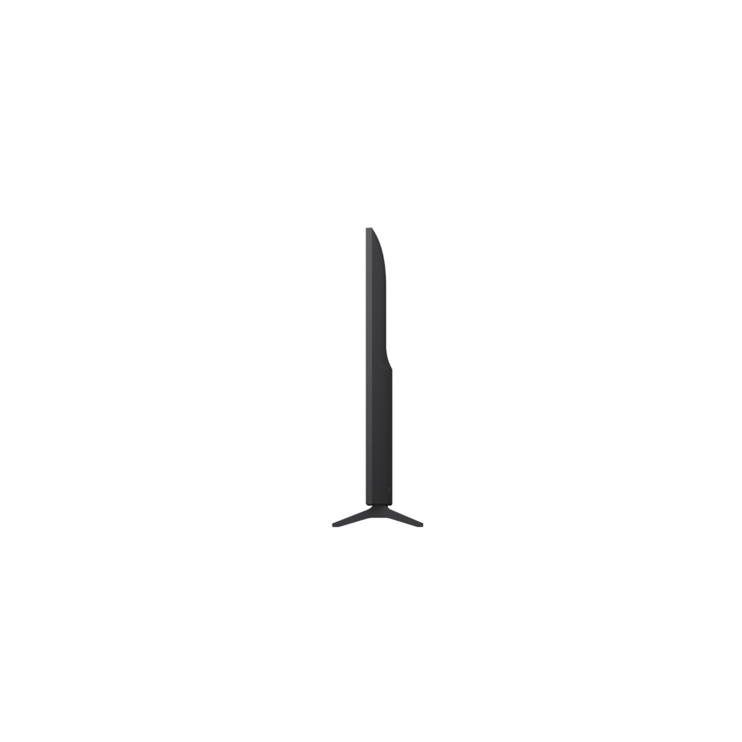 TV seen from the side view, black color with a stand.