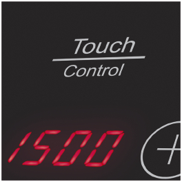 Schwarzes Bedienfeld mit 'Touch Control' und roter '1500' Anzeige. Plus-Symbol in einem Kreis.
