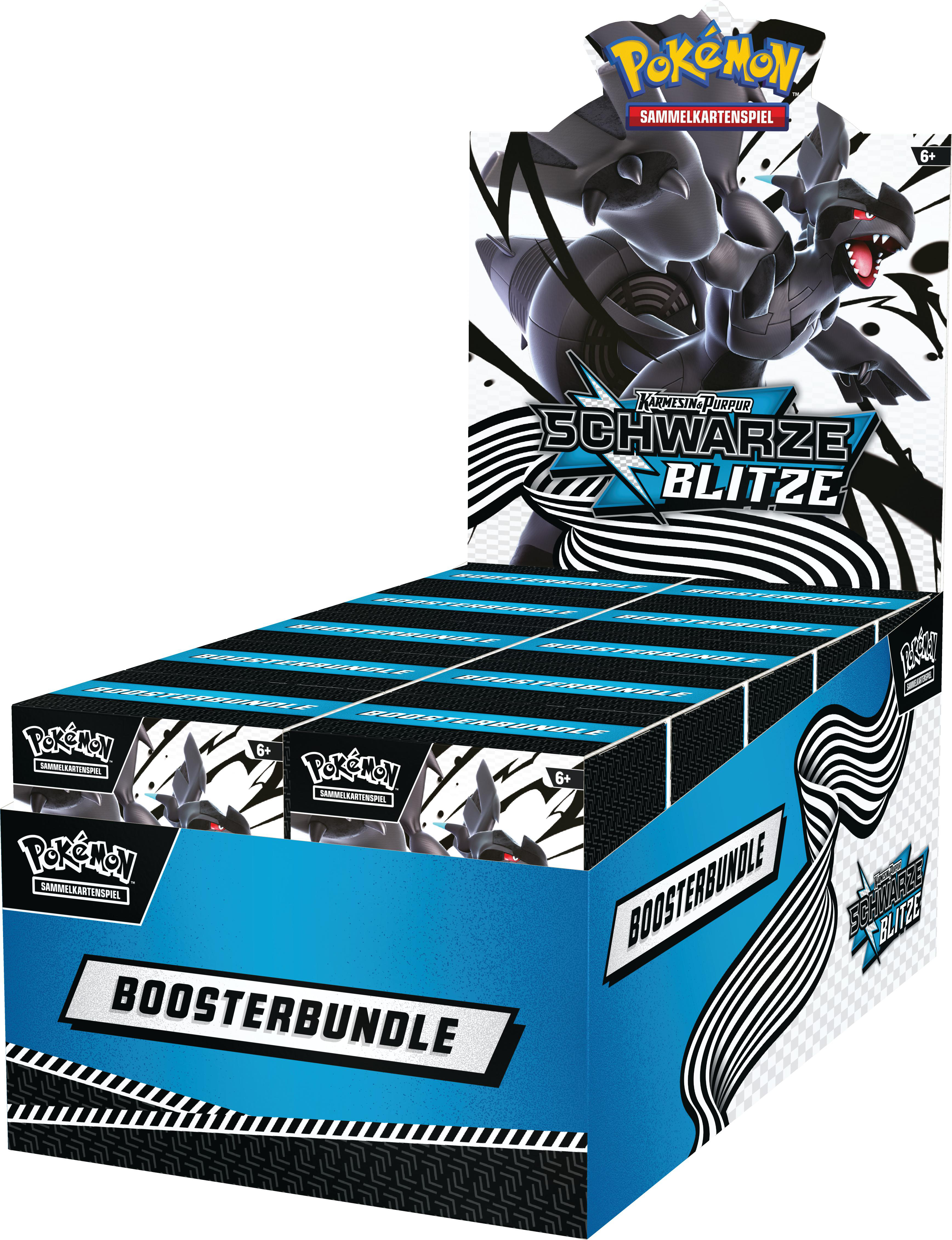 Pokemon Booster Box Display mit mehreren Boxen, Drachenillustration.