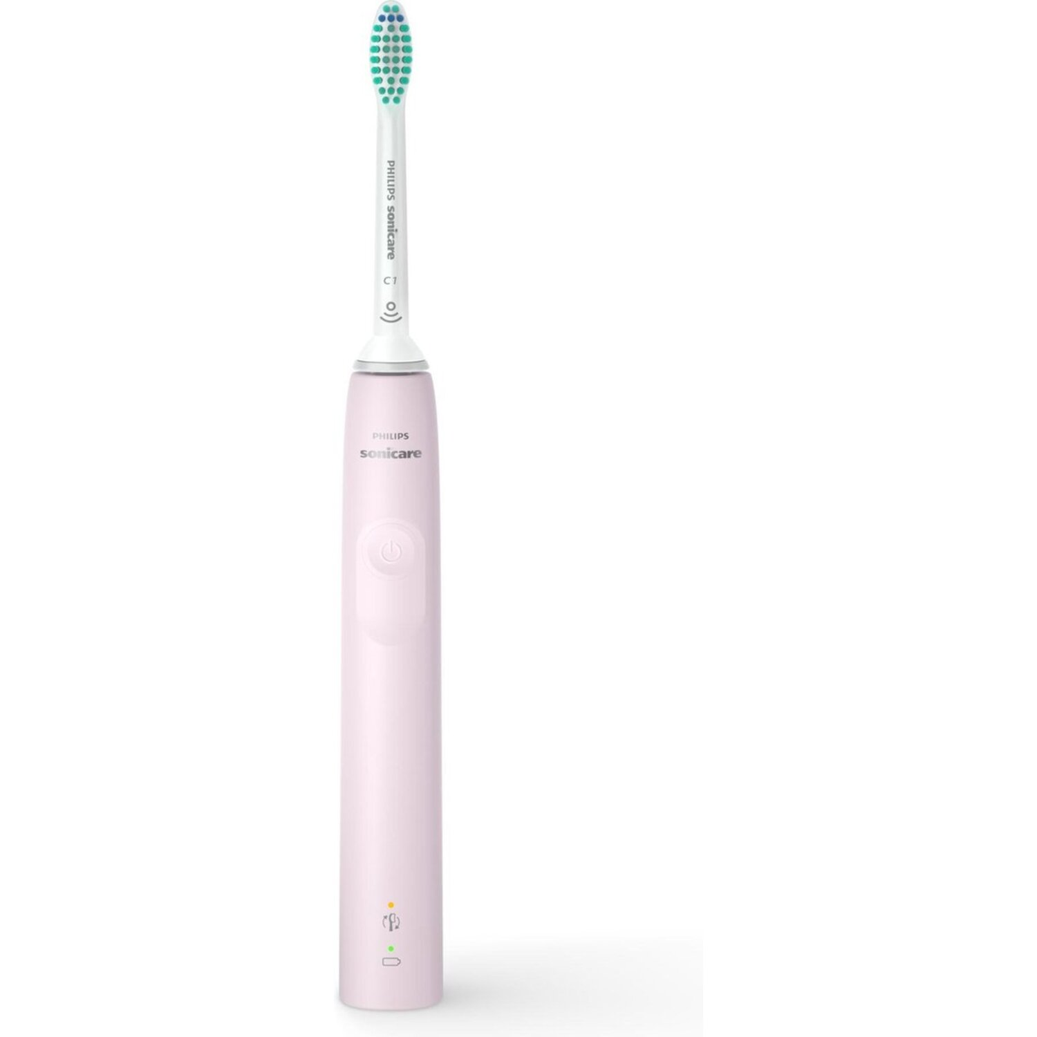 Brosse à dents Philips Sonicare rose, gros plan, avec tête de brosse visible.