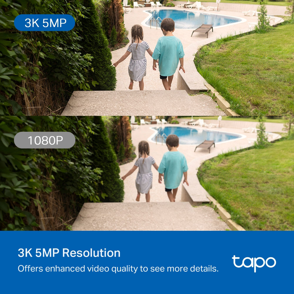 Kép összehasonlítás: 3K 5MP vs 1080P felbontás, a nagyobb felbontás jobb videóminőségét mutatva.
