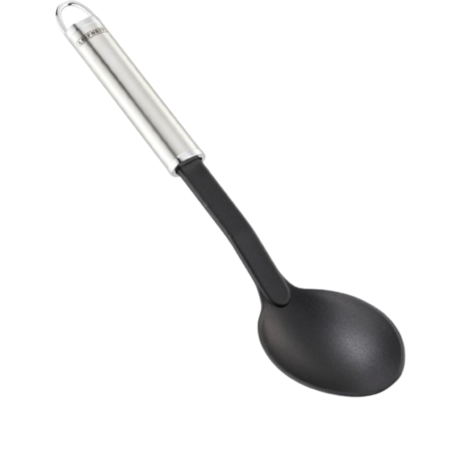 Louche noire et argentée sur fond noir.