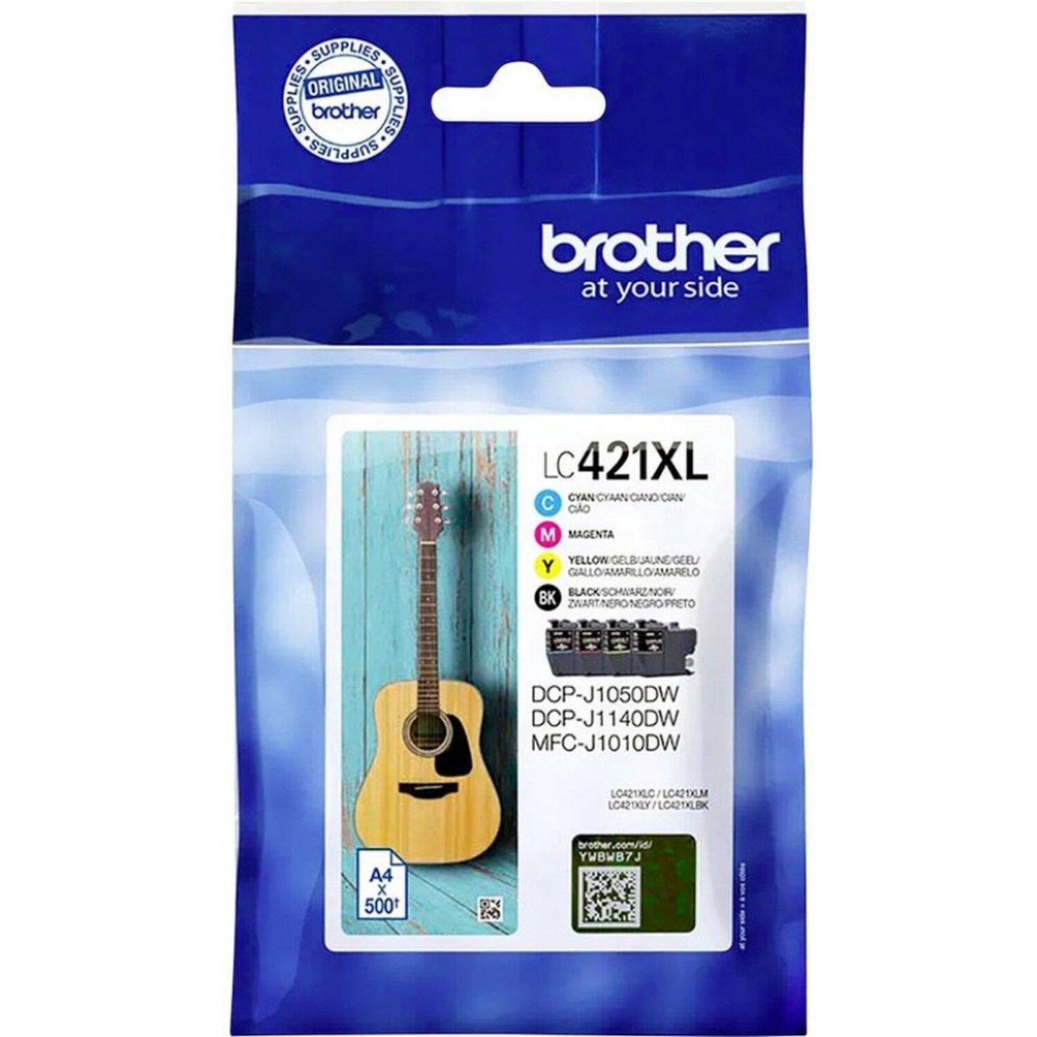 Emballage de cartouches d'encre avec cartouches et une image de guitare.