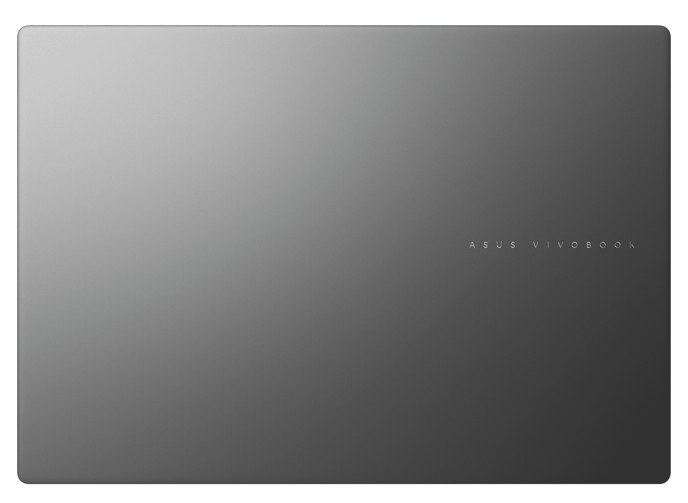 Szara pokrywa laptopa zamknięta z logo ASUS Vivobook. Ciemne tło.