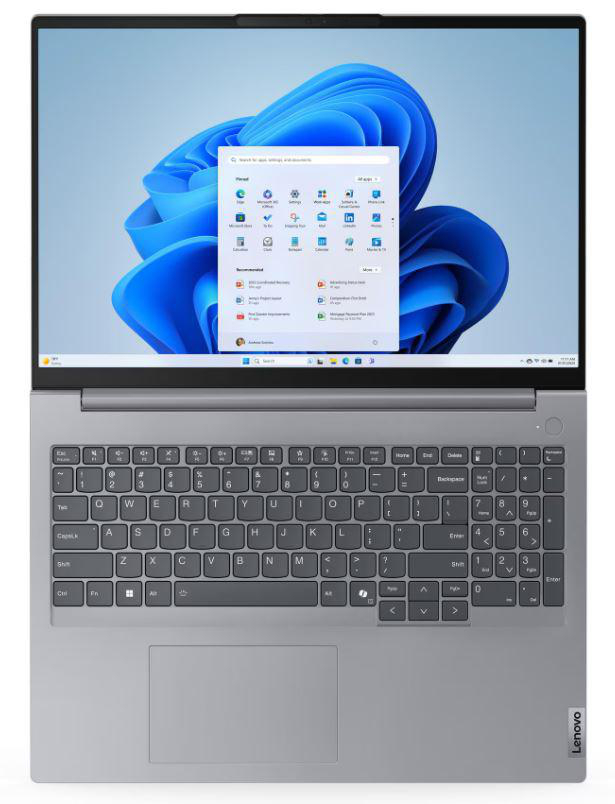 Laptop offen, Tastatur, Bildschirm mit Windows.
