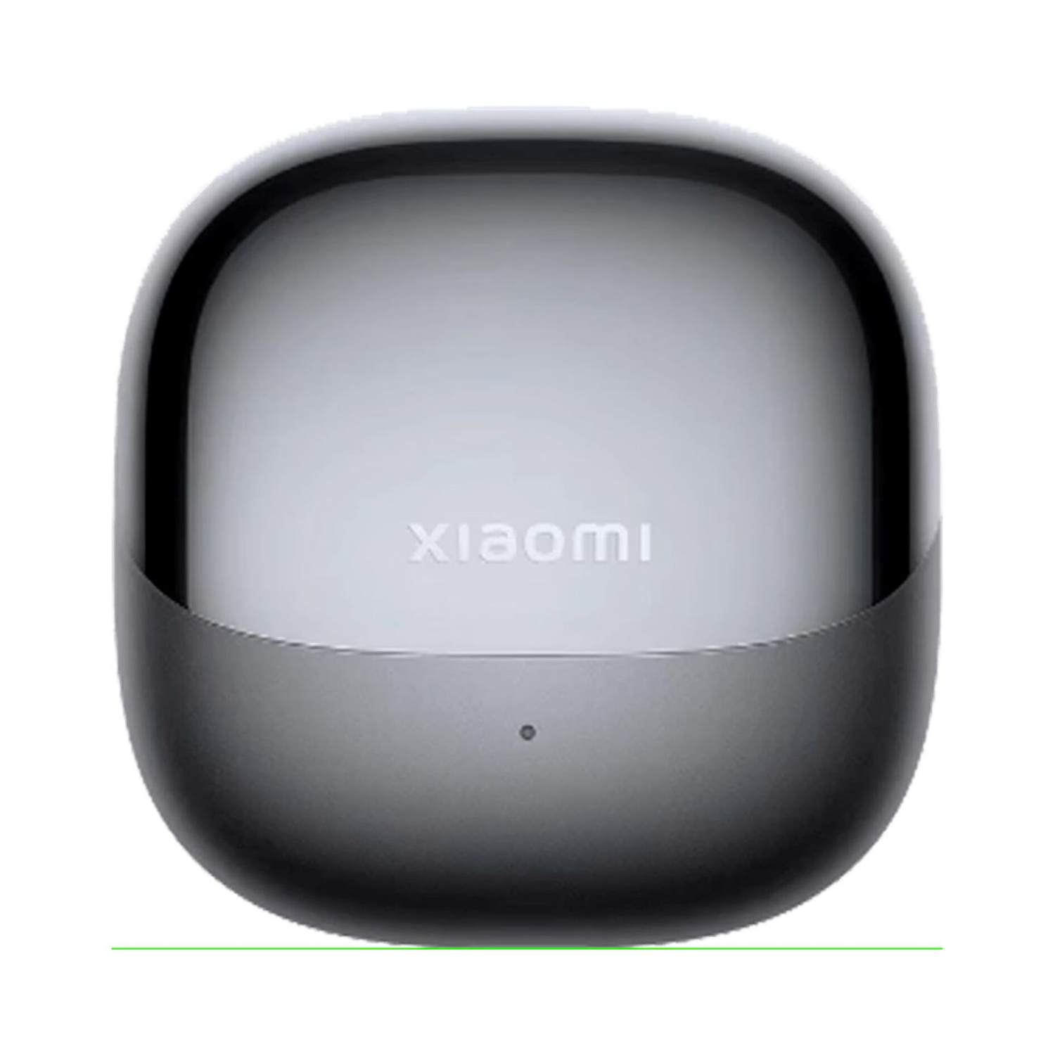 Oplaadcase voor oordopjes. De case is zilverkleurig met het woord "xiaomi" erop.