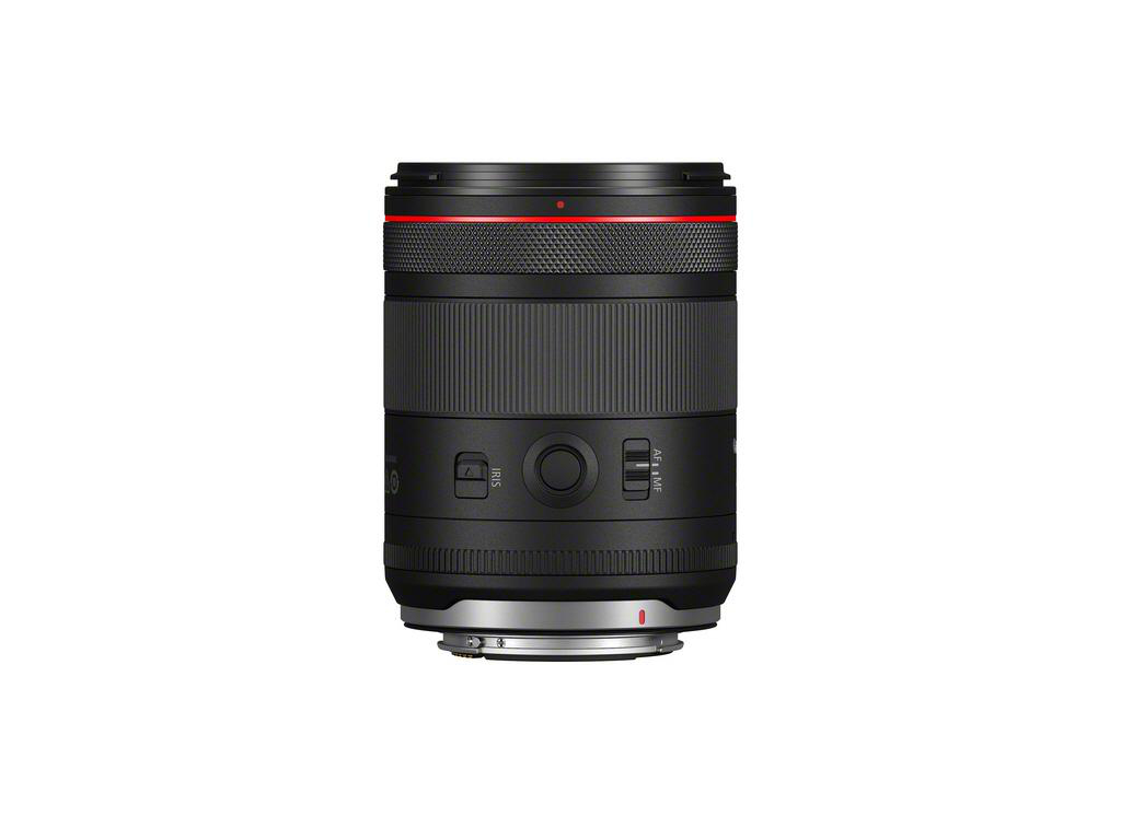 Canon RF 20mm Objektiv, Frontansicht, schwarz mit rotem Ring.