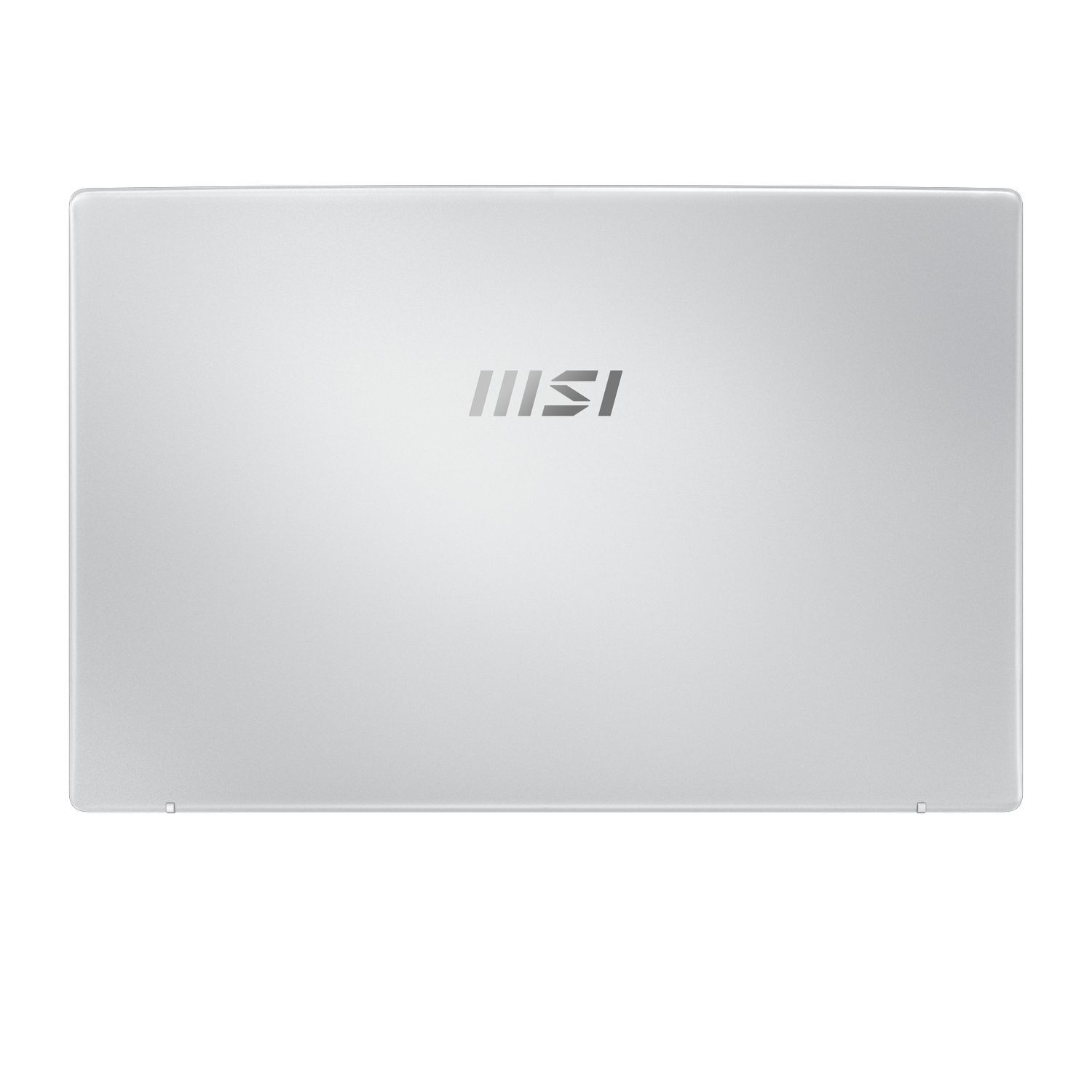 Silver laptop, closed, with the MSI logo centered, and a white background.