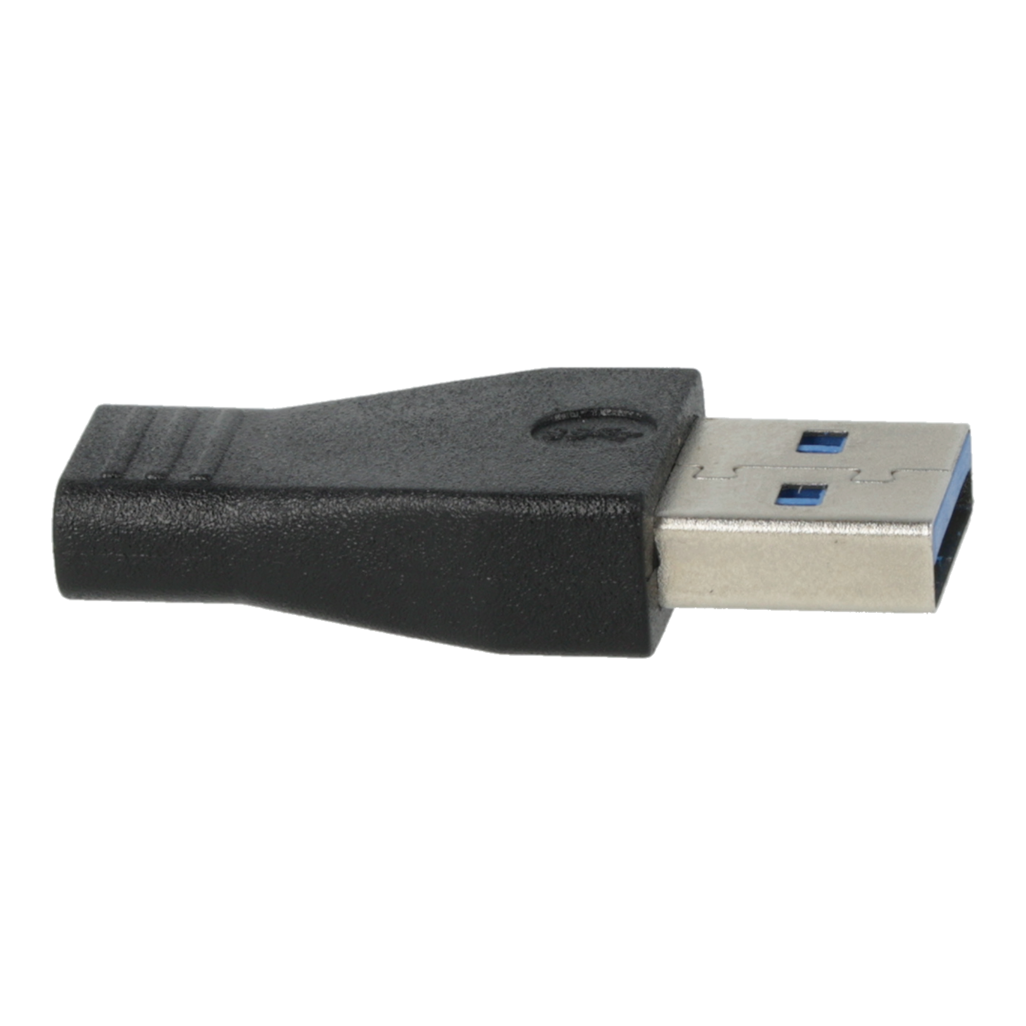 Fekete USB-A-USB-C adapter, ezüst USB-A csatlakozóval és fekete testtel.