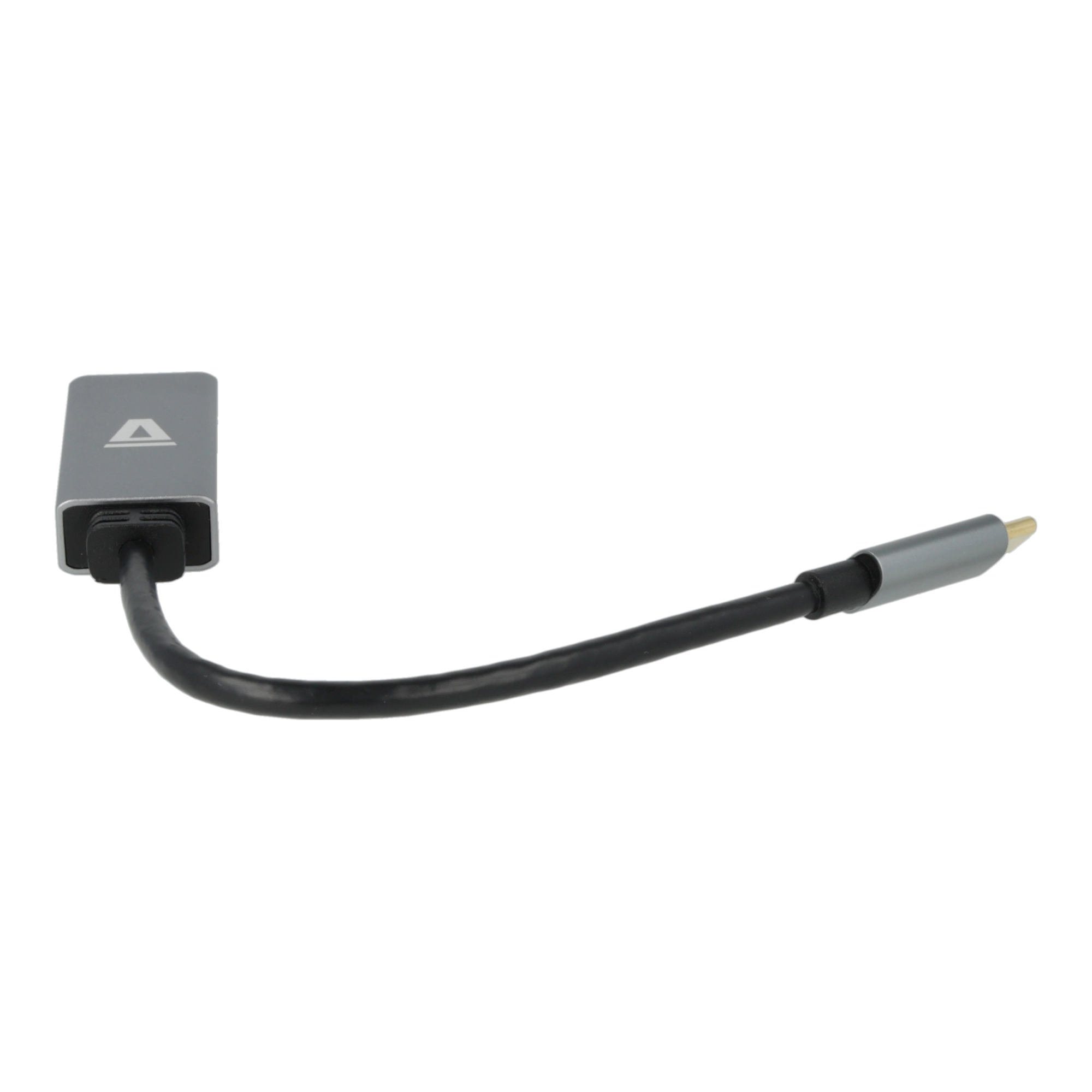 Adapter Type-C és HDMI porttal. Fekete kábel. Sötét háttér.
