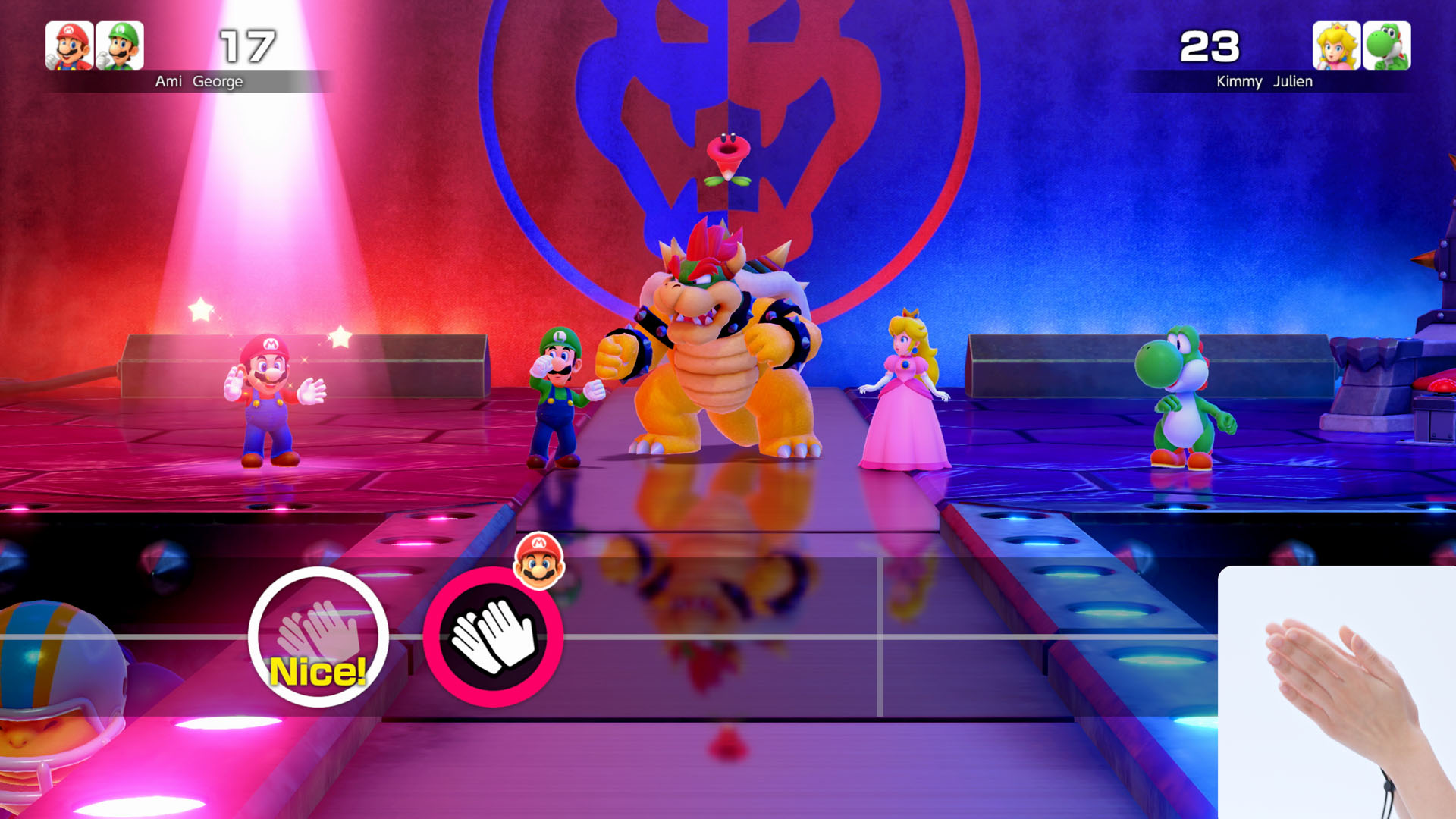 Mario Party oyunu. Karakterler Bowser ortada olmak üzere birbirine bakar.