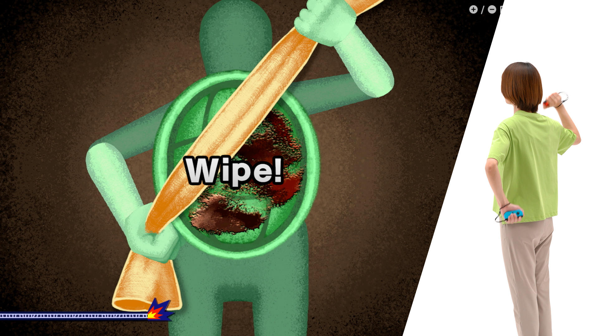 Person mit einem stäbchenartigen Gegenstand vor einem Diagramm. Text sagt "Wipe!"