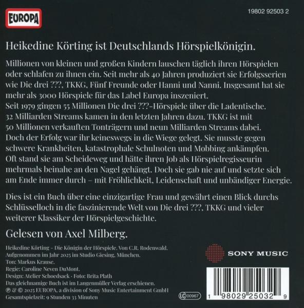 Text auf einem Buchcover: Heikedine Körting, Titel und Details über ihre Arbeit und Sony Music.