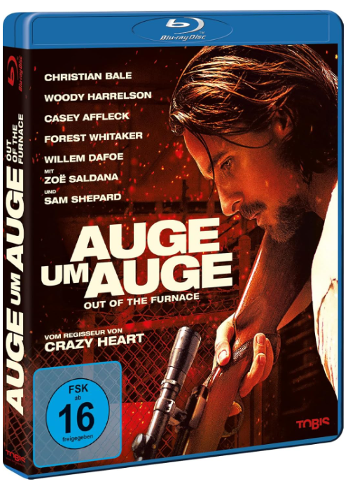Blu-ray-Cover: Mann mit Gewehr, Titel "Out of the Furnace". Darsteller-Namen. Dunkler Hintergrund.
