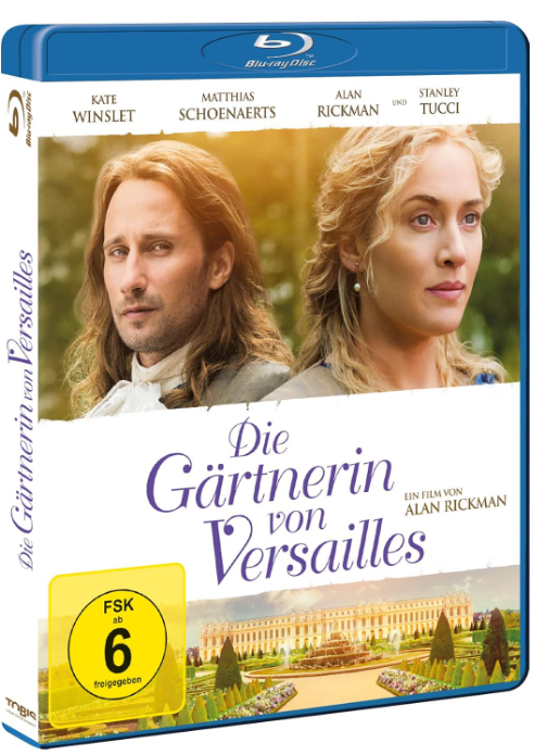 Filmcover. Personen schauen. Titel: Die Gärtnerin von Versailles. Schauspieler: Kate Winslet, Matthias Schoenaerts. Blu-ray Disc Logo.