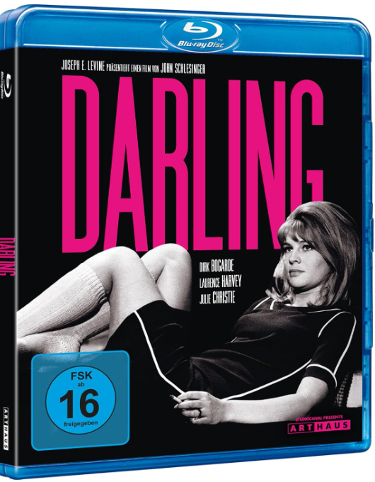Blu-ray-Cover: Frau in schwarzem Kleid, liegend. Text: Darling, Namen der Schauspieler, Bewertung.
