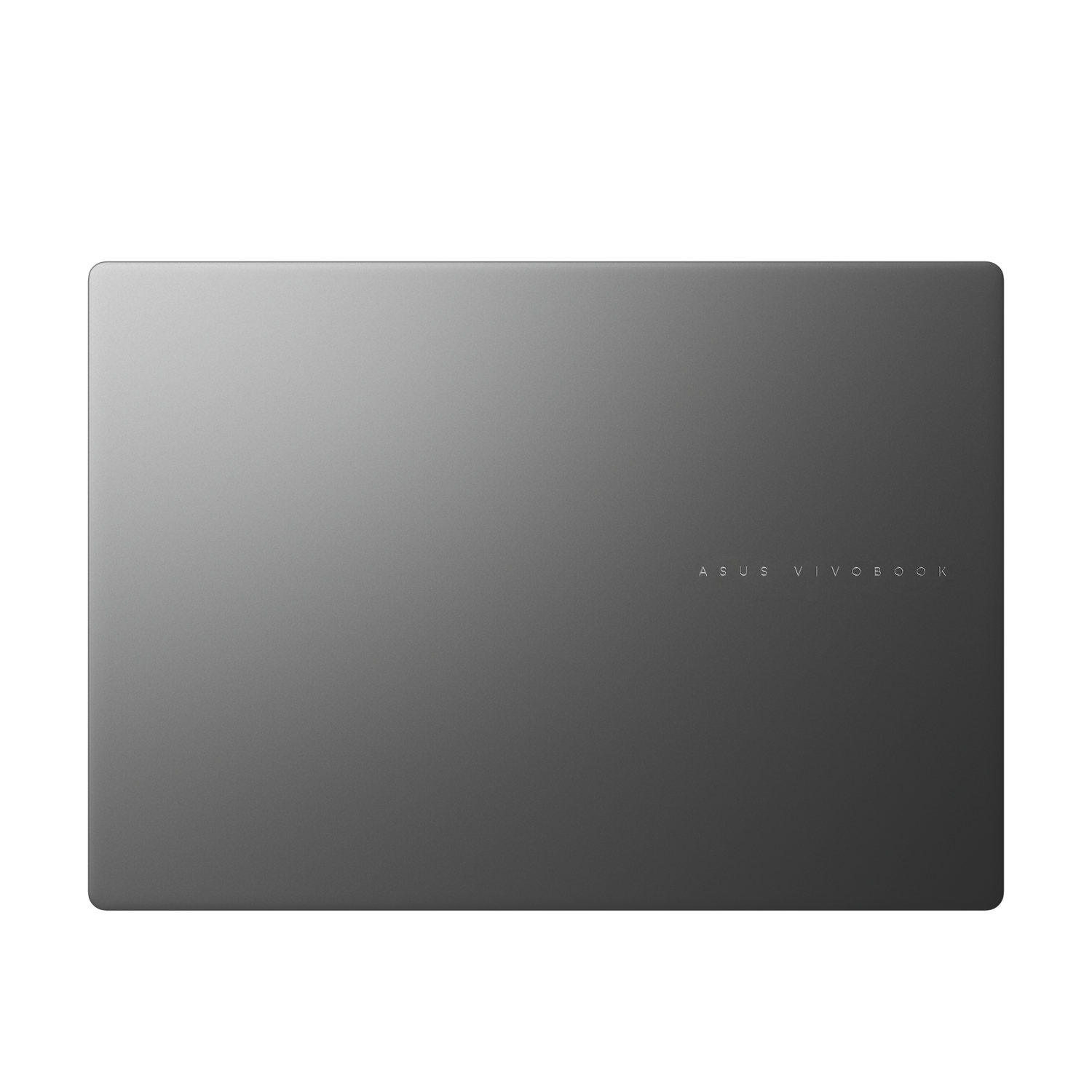 Grijze laptop gesloten, achteraanzicht, met logo, op een witte achtergrond.