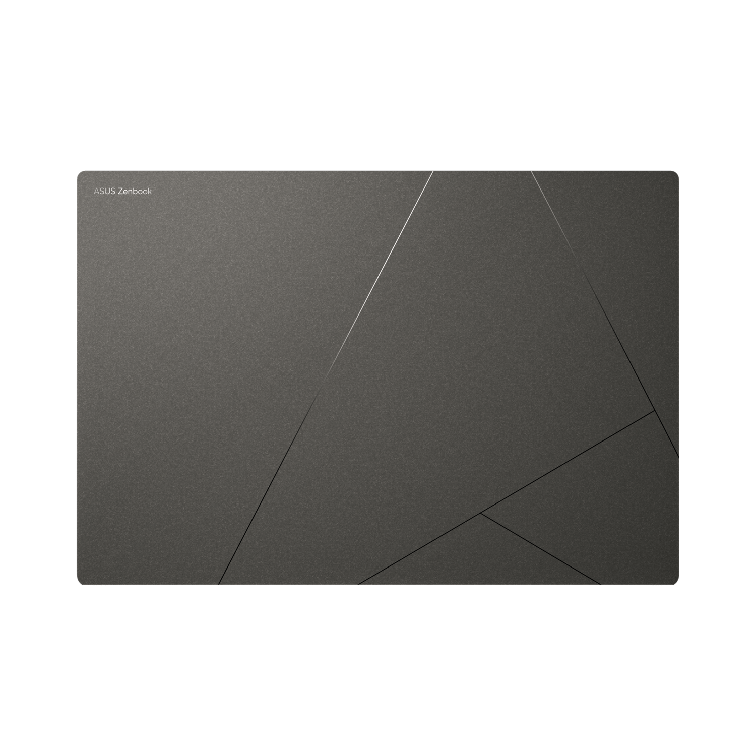 Top view of a gray ASUS Zenbook laptop, closed. The ASUS Zenbook logo is visible.