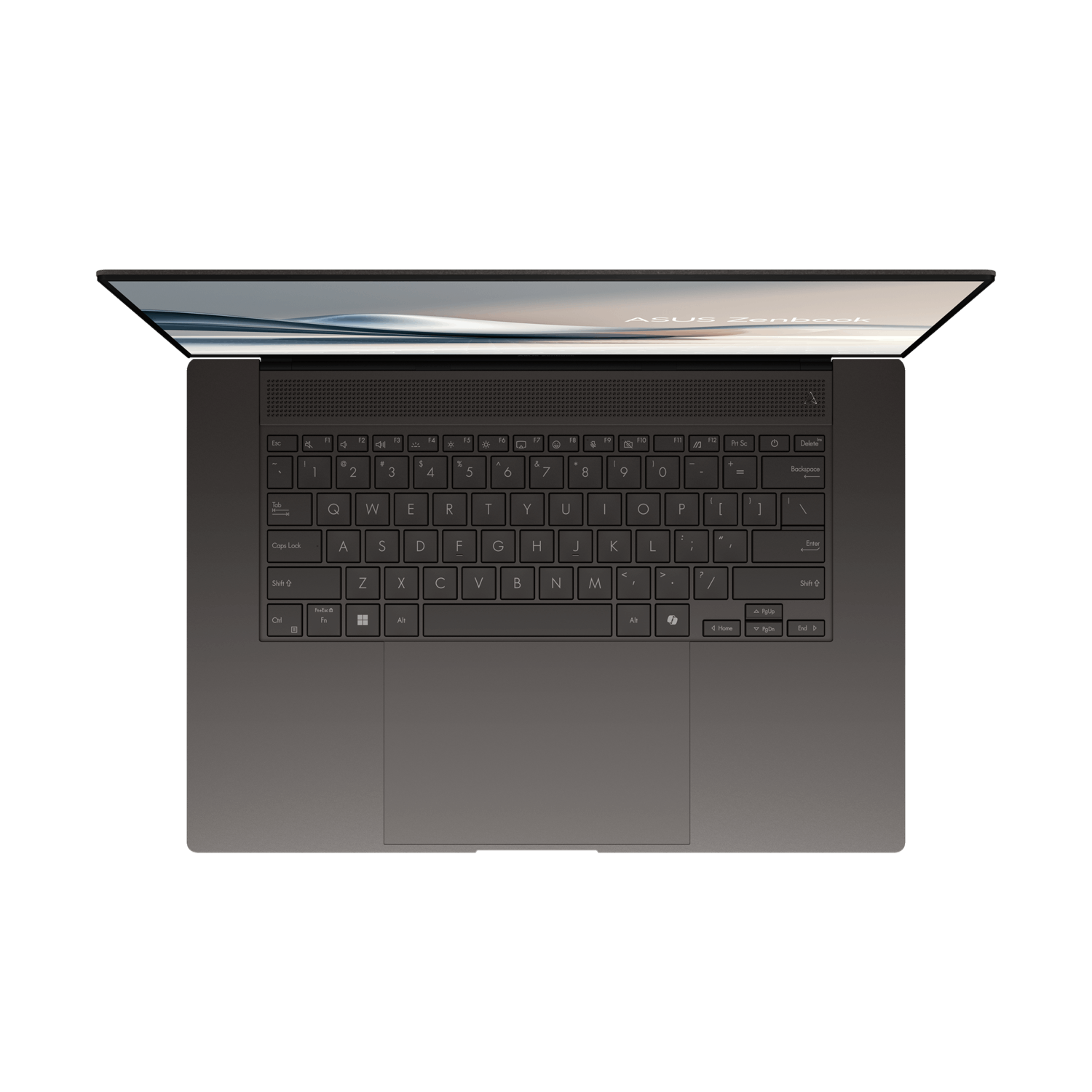Laptop top view. Keyboard is visible. Screen is open. ASUS logo is on top.