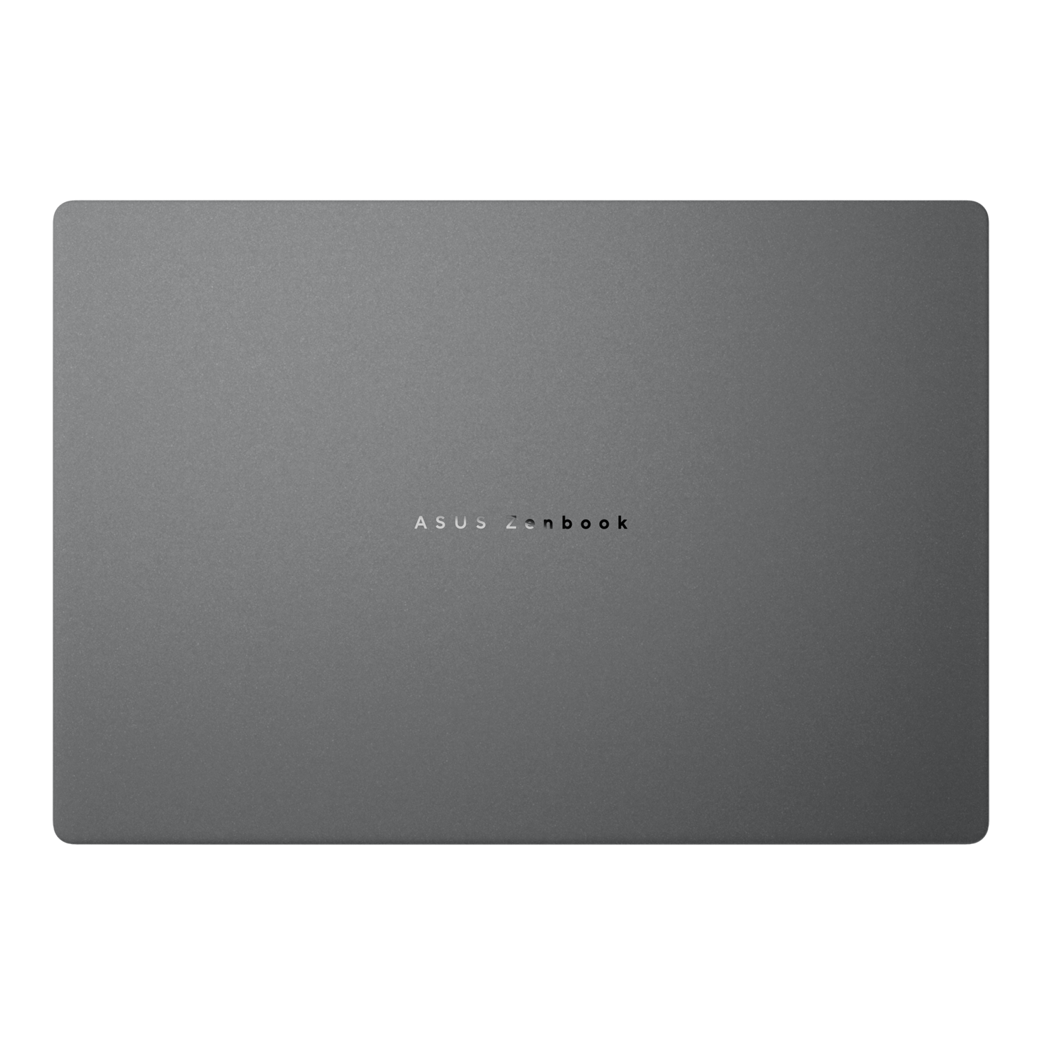 Back of gray laptop. ASUS Zenbook is written on it.