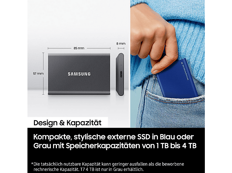 Thumbnail - SAMSUNG Portable SSD T7 PC/Mac Festplatte, 1 TB SSD, extern, Indigo blue