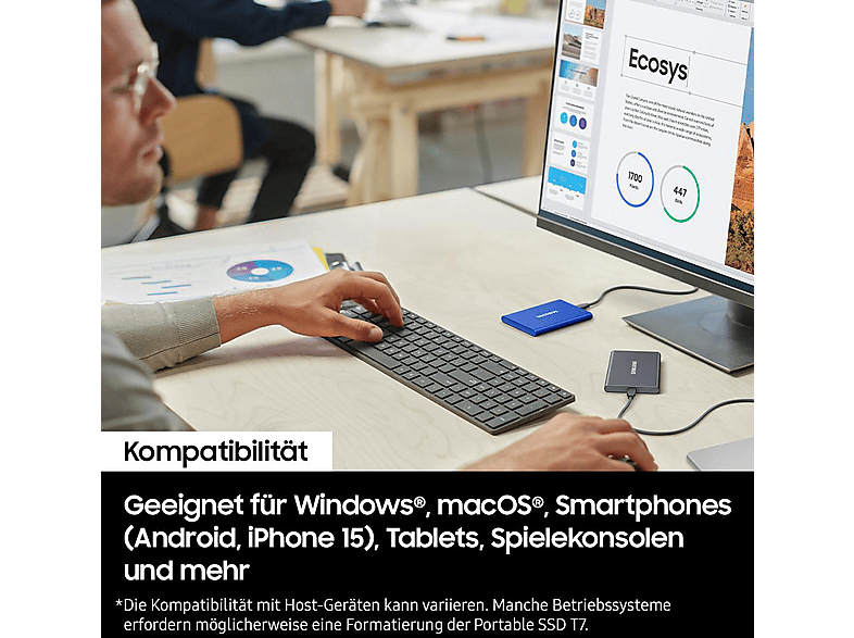 Thumbnail - SAMSUNG Portable SSD T7 PC/Mac Festplatte, 2 TB SSD, extern, Indigo blue