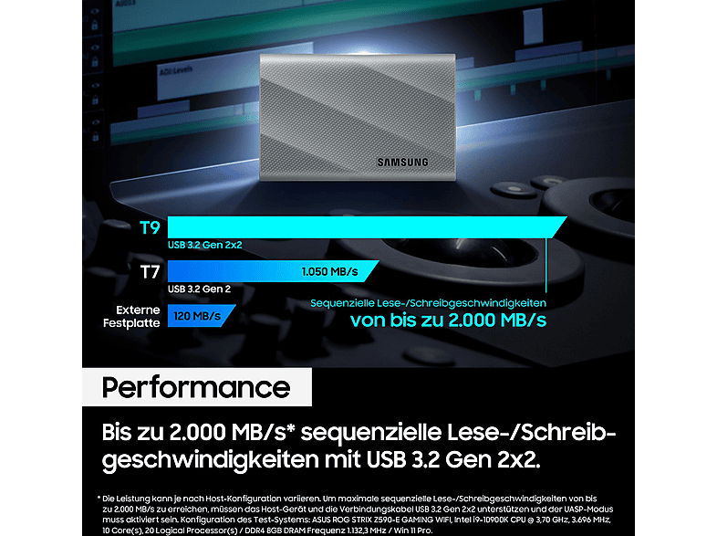 SAMSUNG T9 PC/Mac Festplatte, 1 TB SSD, extern, Grau