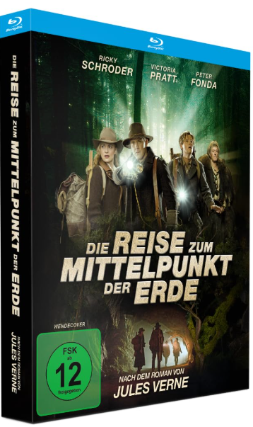 Blu-ray-Cover von 'Die Reise zum Mittelpunkt der Erde'. Schauspieler und Titel sind sichtbar. Grüner Hintergrund mit Höhleneingang.
