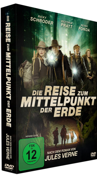 DVD-Cover: Die Reise zum Mittelpunkt der Erde. Schauspieler: Ricky Schroder, Victoria Pratt, Peter Fonda. Waldszene. Filmtitel in der Mitte.