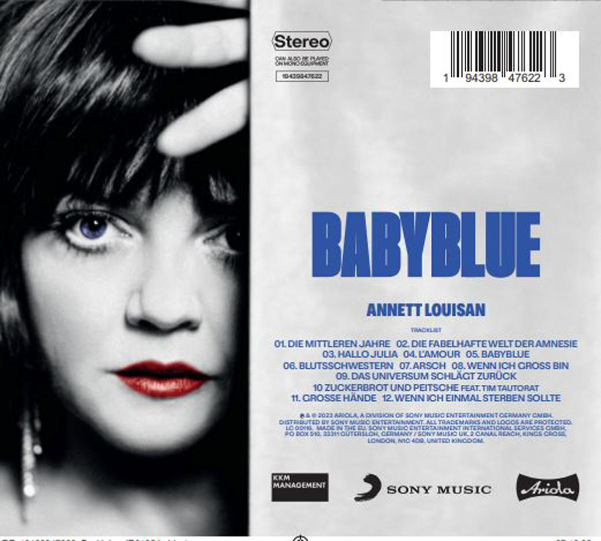 Albumcover mit Frauengesicht. Rote Lippen, blauer Text, Titelliste, Sony Music Logo.