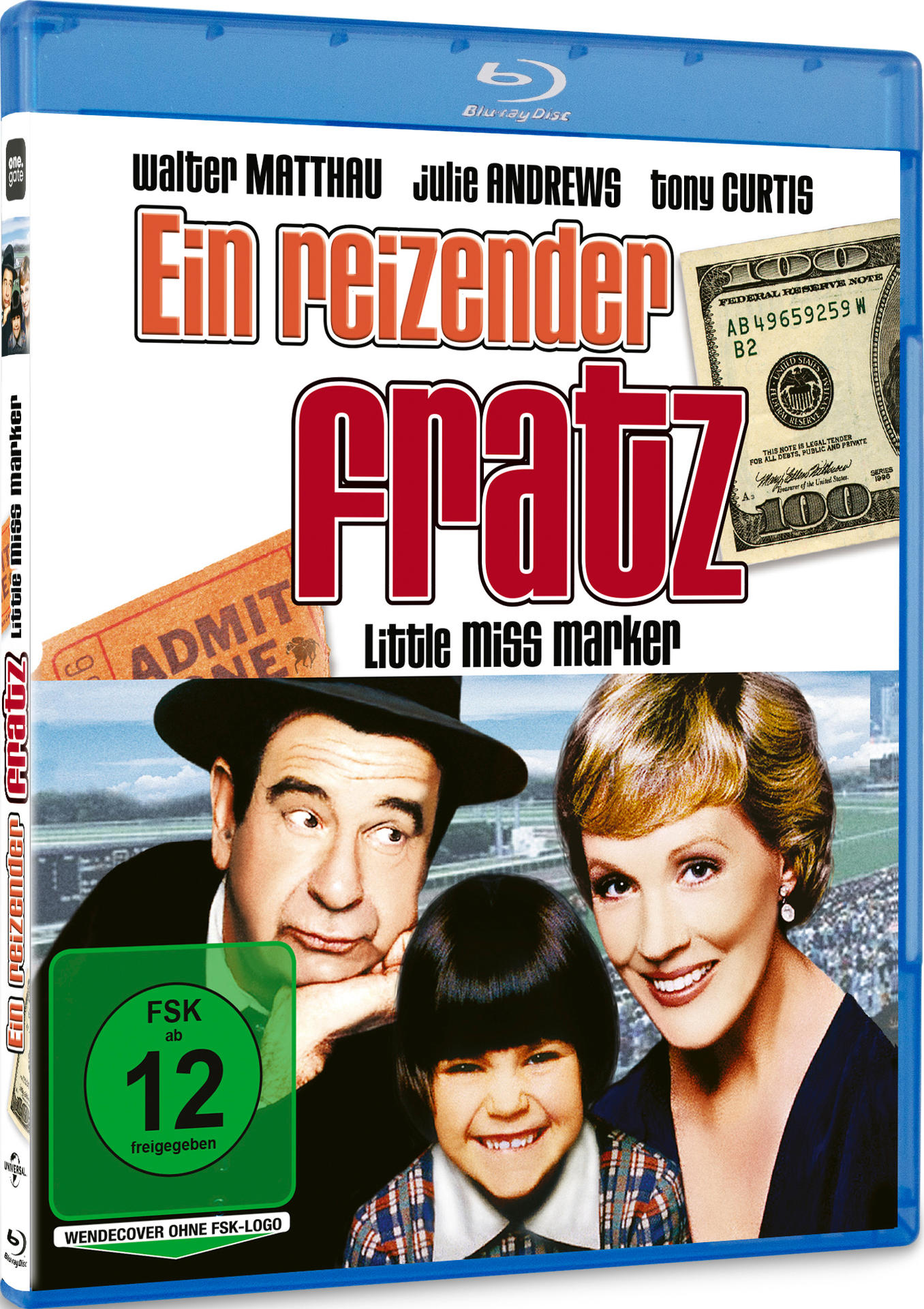 Blu-ray-Cover von 'Little Miss Marker'. Zeigt Walter Matthau, Julie Andrews und ein Kind. Text beinhaltet 'Ein reizender Fratz'.