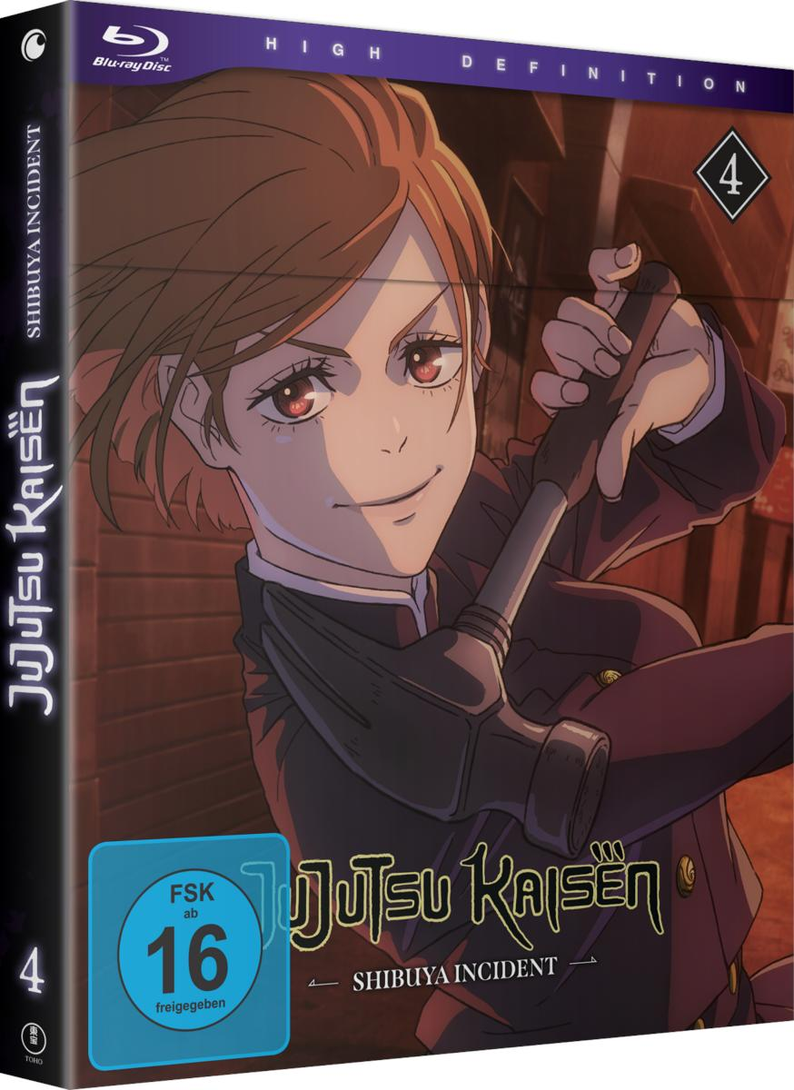 Anime-Cover von Jujutsu Kaisen. Eine Frau mit einem Hammer lächelt. Das Cover zeigt die Blu-ray Disc.