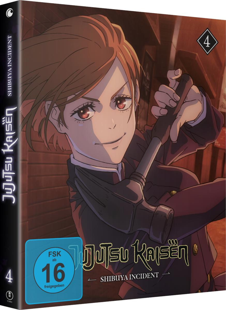 Anime-Cover: Eine Frau mit Hammer. Titel: Jujutsu Kaisen. Bewertung: FSK ab 16. Nummer 4. Shibuya Incident.