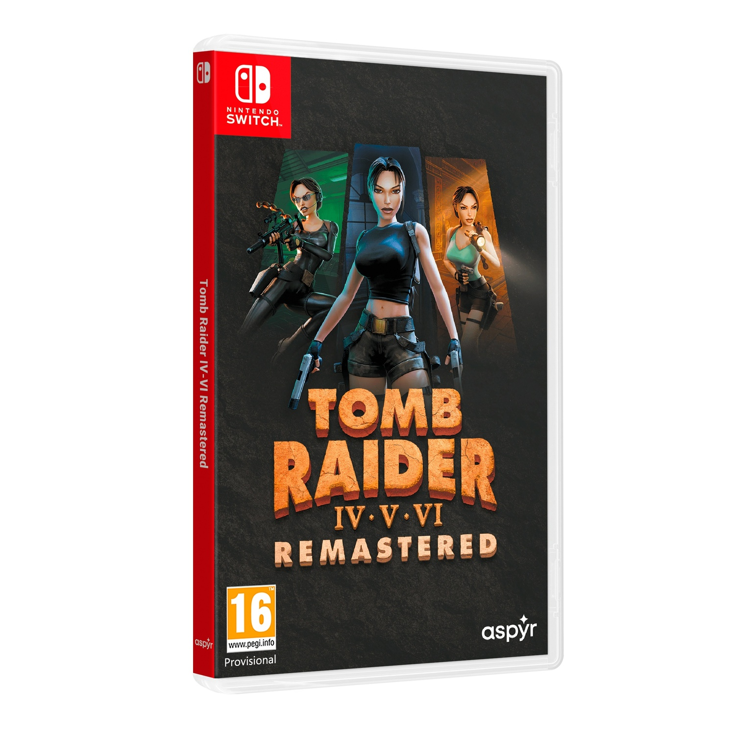 Tomb Raider IV-V-VI Remastered Deluxe Edition doos, spel, kaarten en boek op een houten oppervlak.