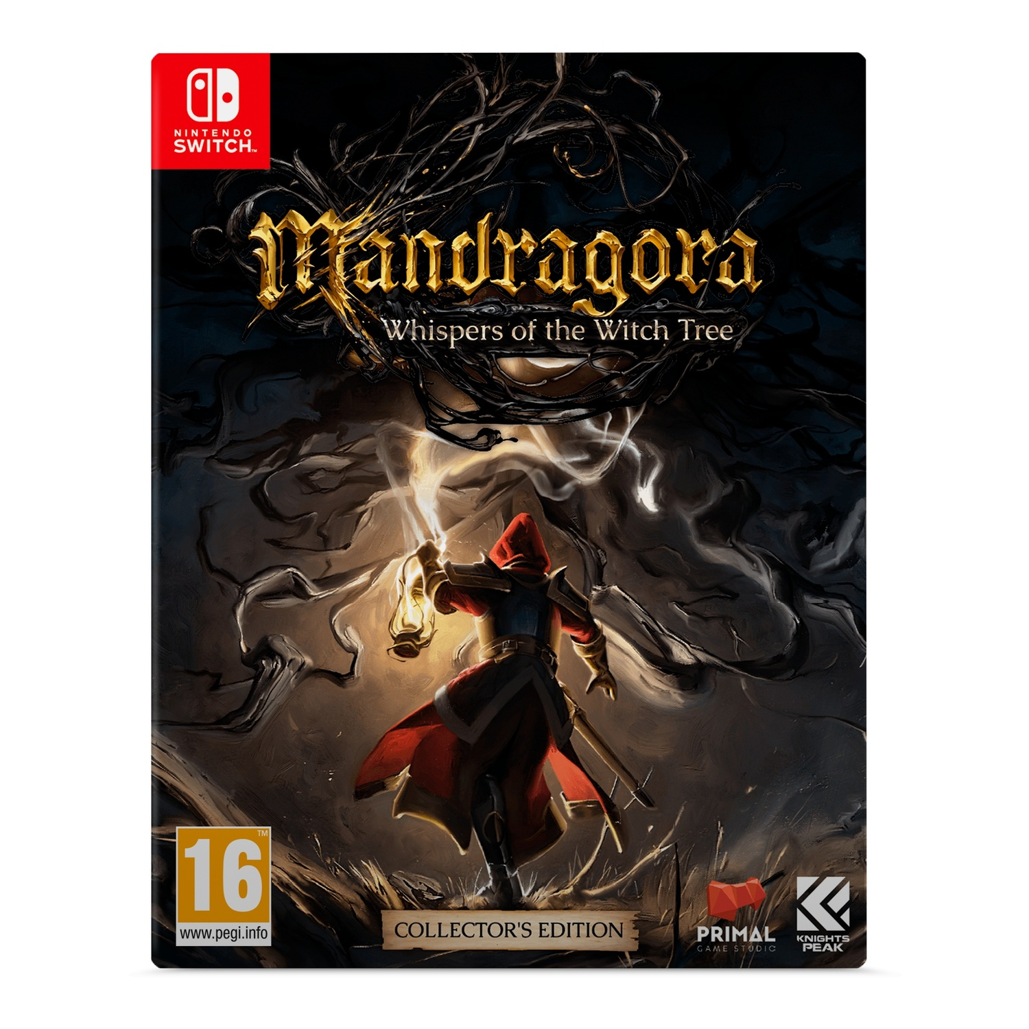 Game box art. Een figuur met capuchon en lantaarn staat voor een donkere, onheilspellende achtergrond met het logo van de game.