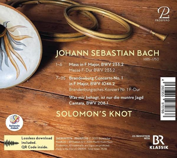 CD-Cover mit Text: Johann Sebastian Bach, Solomon's Knot. Musikinstrumente im Hintergrund sichtbar.