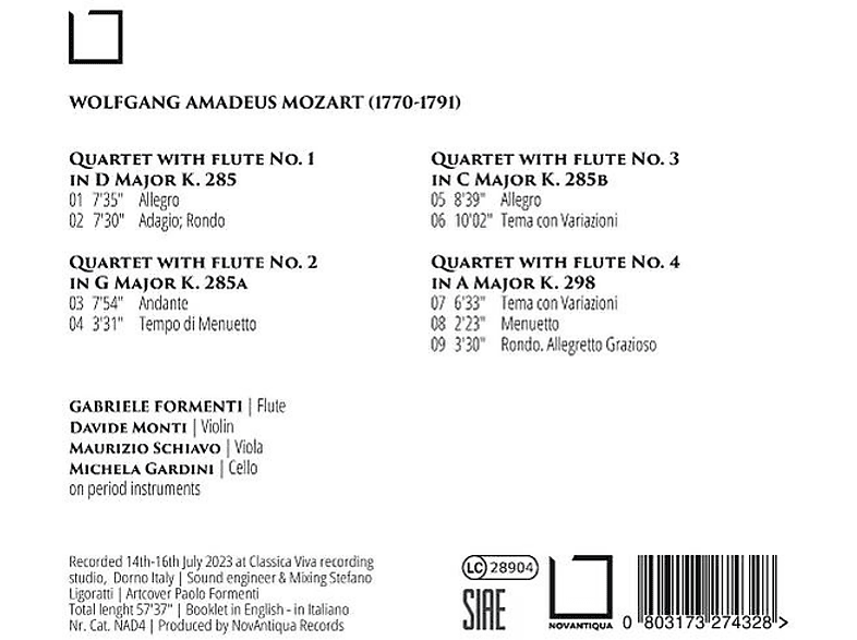 Thumbnail - Formenti/Monti/Schiavo/Gardini - Flötenquartette (CD)