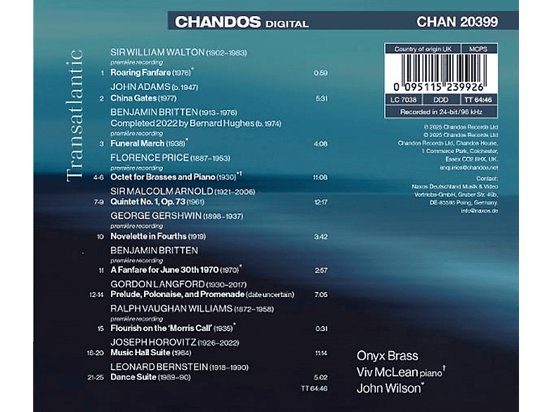 Thumbnail - Onyx Brass Viv Mclean John Wilson - Transatlantic (CD)