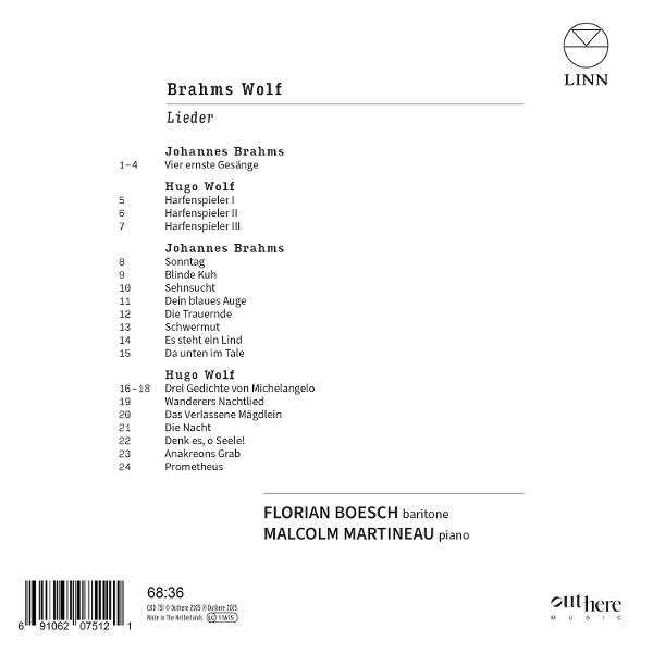 Albumcover: Titelliste und Details für ein Album von Johannes Brahms und Hugo Wolf.
