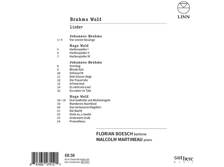 Thumbnail - Florian Boesch (bariton)-malcolm Martineau (piano) - Brahms & Wolf: Lieder (CD)