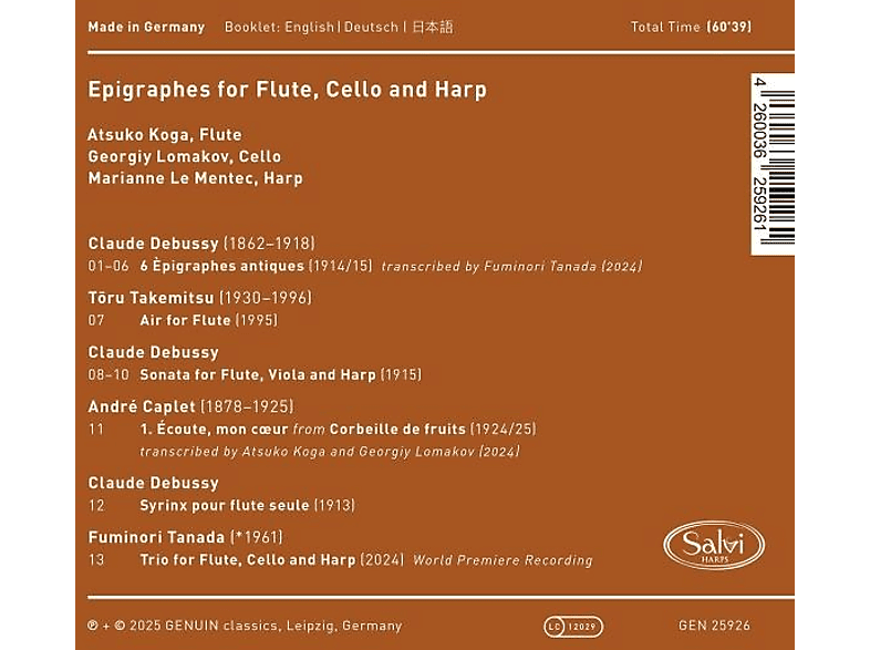 Thumbnail - Koga/Lomakow/Le Mentec - Epigraphes for Flute, Cello and Harp (CD)