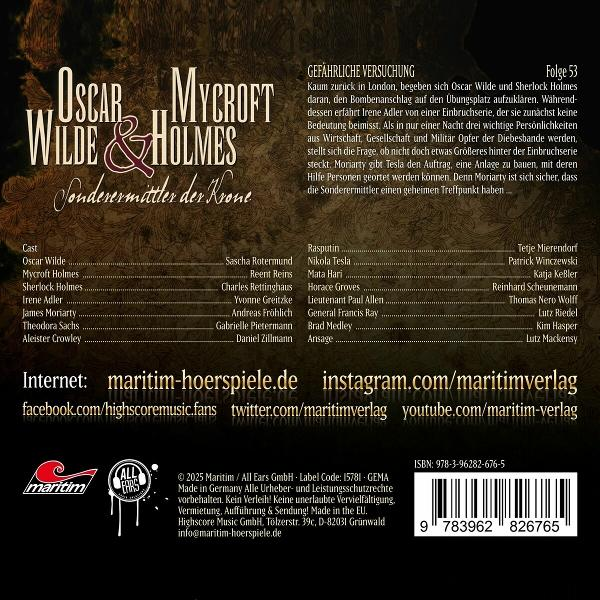Das Cover zeigt "Oscar Wilde & Mycroft Holmes: Sonderermittler der Krone" mit Besetzung.