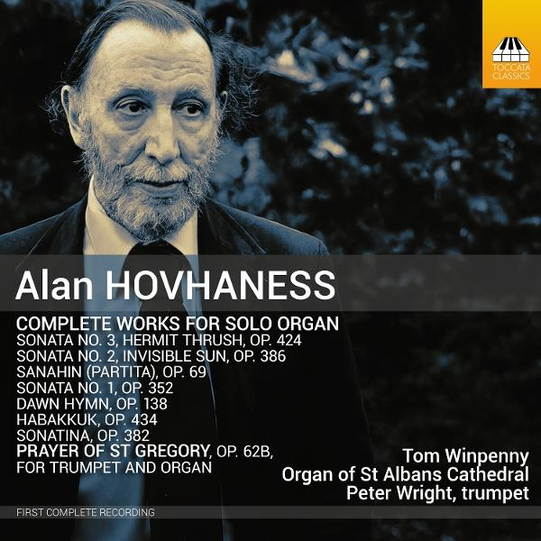 Albumcover mit Porträt eines Mannes und Text über die Werke von Alan Hovhaness.