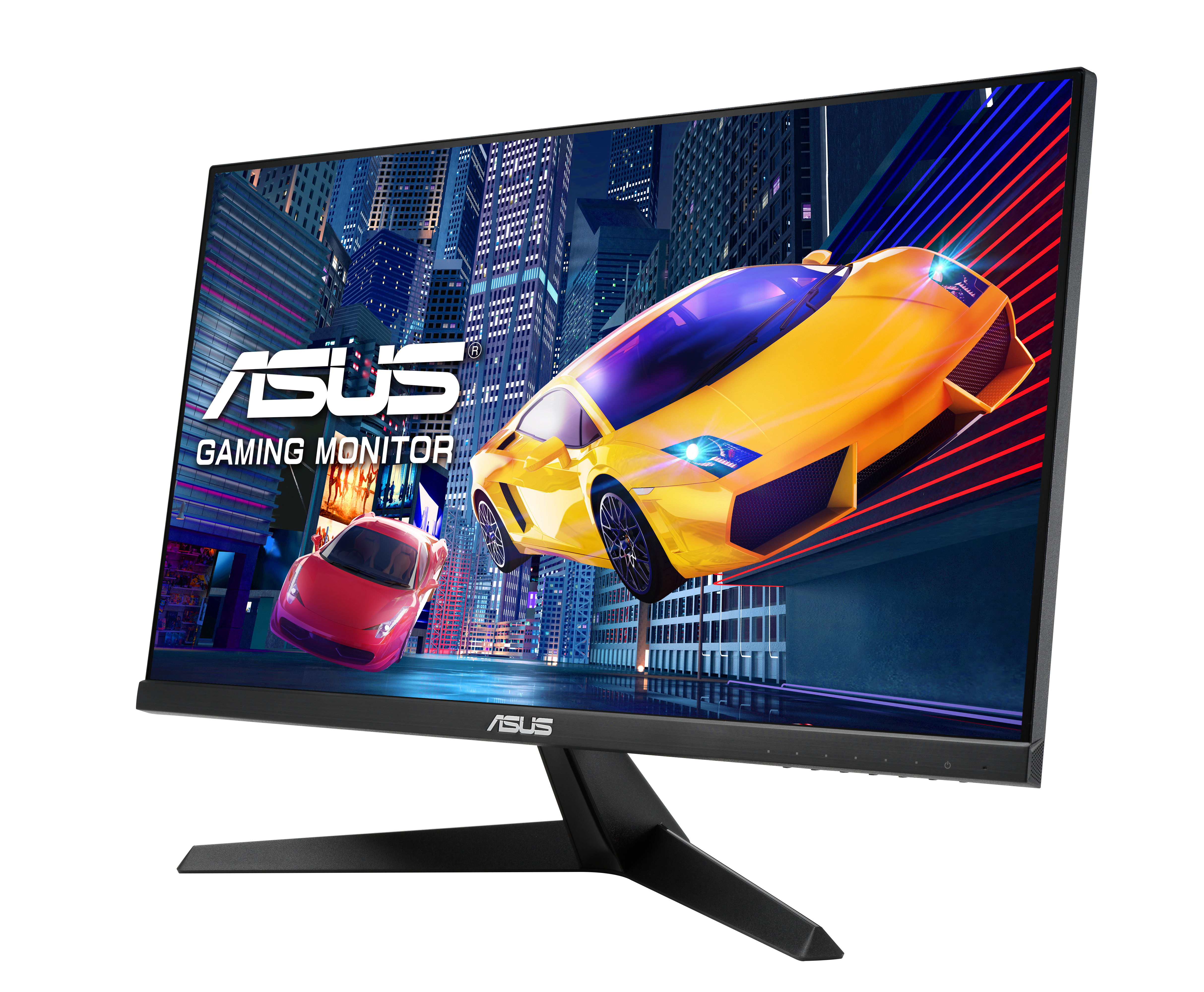 Gebogener ASUS-Gaming-Monitor mit TUF Gaming-Logo auf dem Bildschirm.