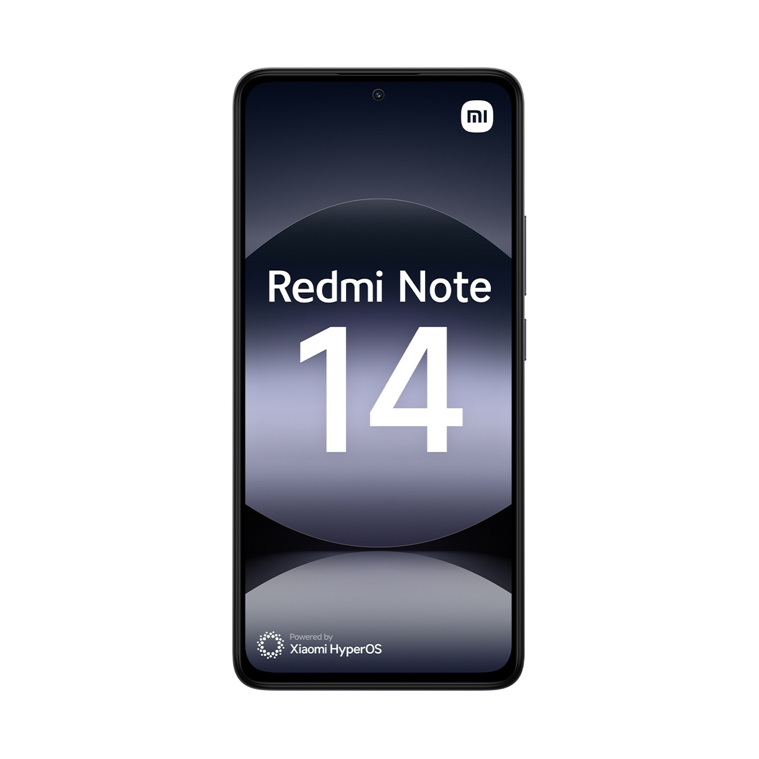 Schermo del telefono Redmi Note 14 con il numero 14, sfondo bianco.
